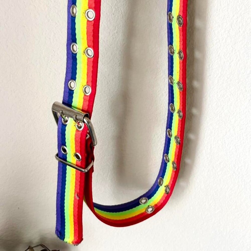 Rainbow Striped Grommet Belt Women's Large
